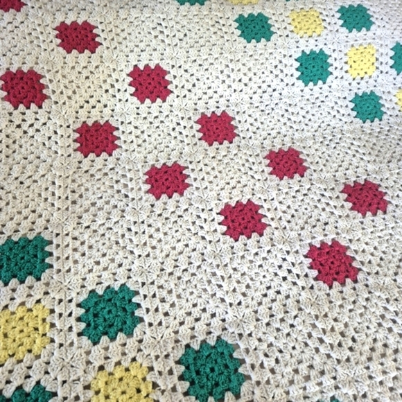 Handmade Vintage Crochet Blanket 62"x86" shown On Queen Bed - Picture 3 of 6